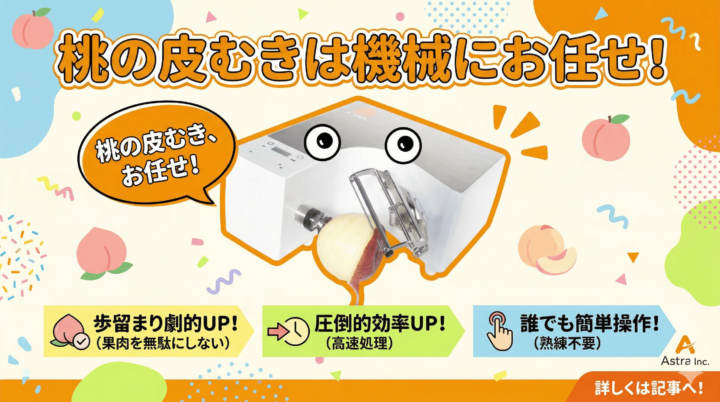 桃の皮むきはアストラの業務用ピーラーにお任せ！歩留まりと効率がUPします。