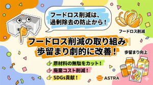 オレンジ色の皮むき機キャラクターが、フードロス削減と歩留まり向上を楽しく伝えるポップなイラスト。