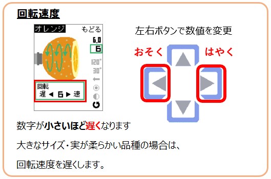 回転速度の設定画面